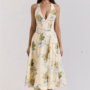 Dresses | Lemon Ribbon Stretch Cotton Halter Midi Sundress Worn Once To A  Wedding | Poshmark